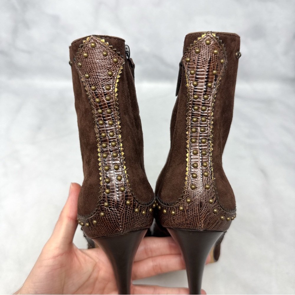NEW Giuseppe Zanotti Vicini Vintage Y2K Suede Western Studded Heeled Ankle Boots - Picture 8 of 15